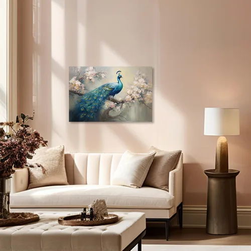 Miniatura 2 de QIXIANG Lienzo decorativo para pared, diseño retro y elegante de pavo real sobre ramas de flores, impresiones de imágenes para decoración del hogar
