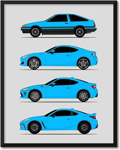 Miniatura 17 de Custom Car Posters Póster hecho a mano compatible con Toyota (Scion) FR-S 86 generaciones e impresión de Toyota 86 Trueno FR-S GR86 AE86 Scion