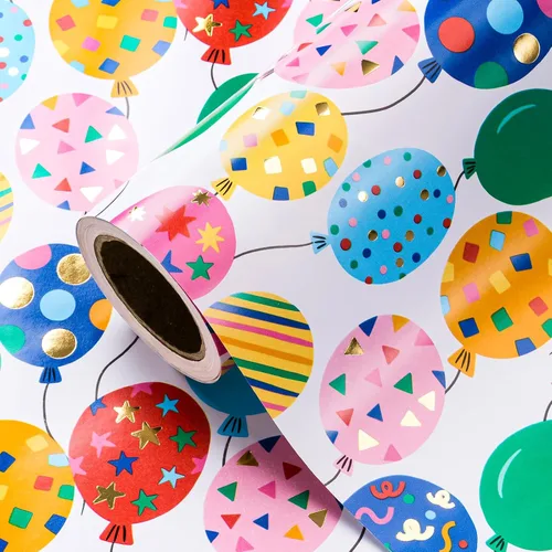 Miniatura 10 de WRAPAHOLIC Papel de regalo para cumpleaños - Rollo mini - 17 pulgadas x 16.5 pies - Papel de regalo azul dorado con foil brillante de feliz Azul