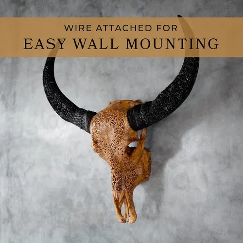 Miniatura 3 de Skull Bliss - Auténtica calavera de búfalo tallada a mano de taxidermia real/Decoración de pared única con calavera de toro real/Decoración genuina