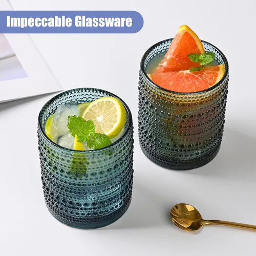 Miniatura 4 de ZMOWIPDL Juego de vasos de vidrio vintage de 6 piezas, vasos de 12 oz con asas de nudo, vaso para agua azul en relieve, para cerveza, cóctel