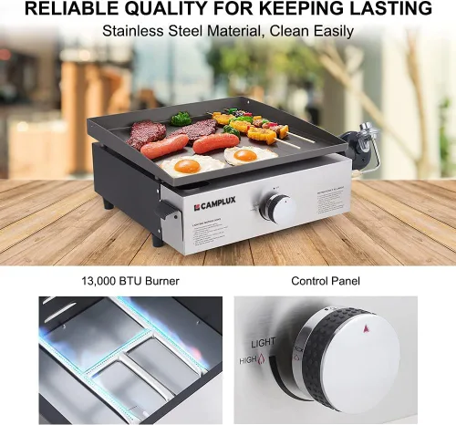 Miniatura 4 de Camplux Parrilla de Propano de Gas, Estación de Parrilla Plana para Cocina, Acampar, Exteriores, Mesa - Parrilla BBQ de Acero Inoxidable
