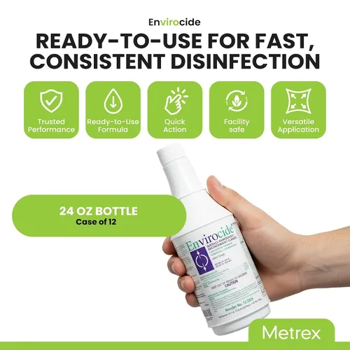 Miniatura 3 de Metrex Envirocide Limpiador desinfectante de superficie, botella de 24 onzas, a base de alcohol, caja de 12, 13-3324