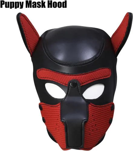Miniatura 4 de Máscara de neopreno de cara completa para cachorro, capucha extraíble, máscara de Halloween (rojo, máscara)
