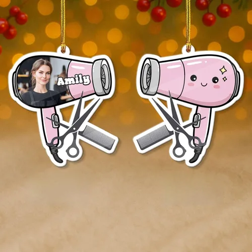 Miniatura 8 de Adorno acrílico en forma de cámara 2D, nombre personalizado y foto colgante de Navidad para fotógrafo, adorno de marco de fotos retro personalizado