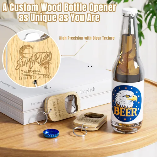 Miniatura 4 de 15 llaveros de madera personalizados para abrebotellas de cerveza, grabado con láser, cualquier logotipo de texto para bares, familiares, recuerdos