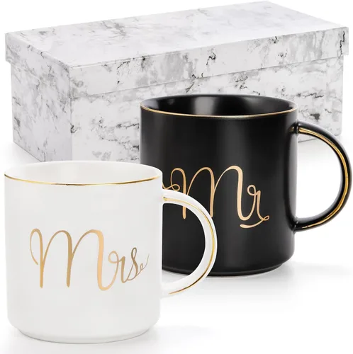 Miniatura 4 de Yesland Taza de café de cerámica de 12 onzas para parejas, regalo ideal para compromiso, aniversario, para él y ella, novia y novio, San Valentín