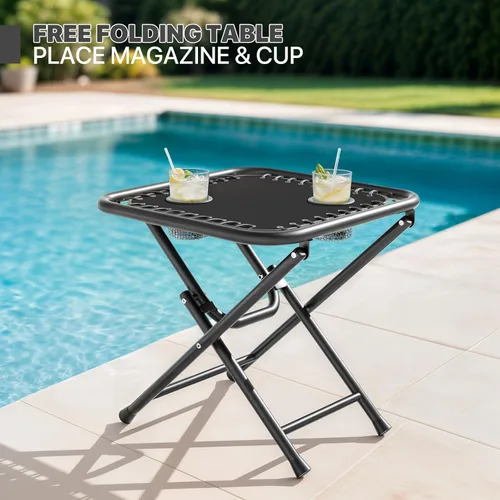 Miniatura 10 de Magshion Juego de 2 sillas plegables de gravedad cero, sillas de campamento reclinables para exteriores, sillas reclinables para patio con mesa Negro