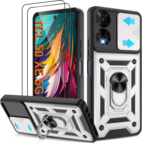 Miniatura 93 de ATUMP Funda para T-Mobile Revvl V Plus 5G con protector de pantalla HD con cubierta de cámara deslizante, soporte de anillo de rotación de 360° Negro
