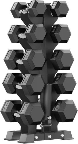 Miniatura 22 de PAPABABE Juego de mancuernas hexagonales con estante, 85-560 libras con revestimiento de goma, juego de mancuernas libres con estante