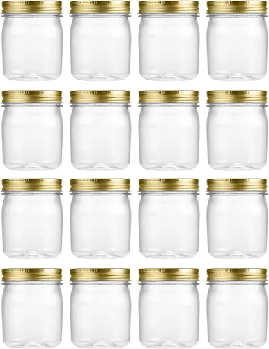 Miniatura 11 de novelinks Tarros de plástico transparente de 8 onzas con tapas herméticas, paquete de 16 tarros de plástico con tapas de 8 onzas, recipientes de Oro