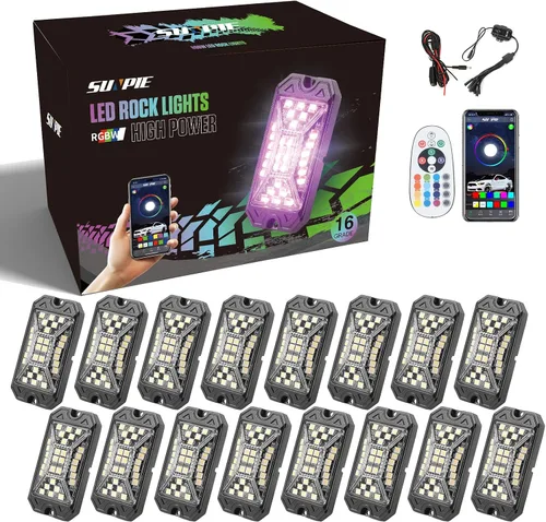 Miniatura 9 de SUNPIE 4 cápsulas RGBW de luces de roca – Ángulo de haz completo, 30 chips de alta potencia, carcasa de aluminio, almohadillas de montaje incluidas
