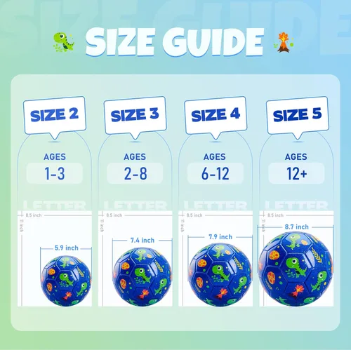 Miniatura 2 de INPODAK Balón de fútbol para niños pequeños, tamaño 3, bola azul de dinosaurio de dibujos animados para niños de 2 a 8 años con bomba, bolsa