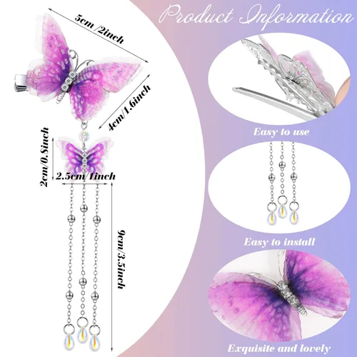 Miniatura 5 de BBTO 8 pinzas de mariposa para el cabello, pasadores de mariposa en movimiento, pasadores de cocodrilo 3D, accesorios para el cabello, horquillas