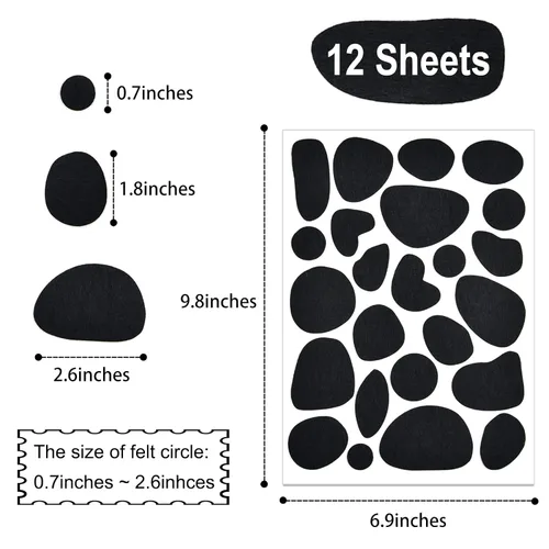 Miniatura 3 de 12 hojas de círculos de fieltro adhesivos negros autoadhesivos, almohadillas de fieltro irregulares estilo perro irregular, 288 piezas