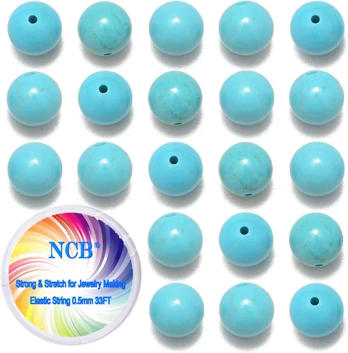 Miniatura 56 de NCB - 200 cuentas sueltas de turquesa africana de 0.15 pulgadas (4 mm) para joyería, cuentas semipreciosas naturales redondas y suaves con espaciador