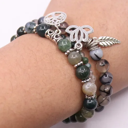 Miniatura 5 de UEUC - Pulseras Reiki, apilables, de piedras curativas, cristales, con dije del árbol de la vida, yoga y hoja de loto, contra la ansiedad