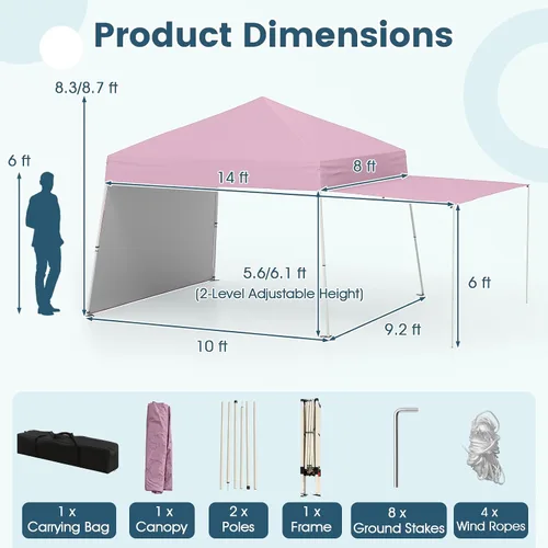 Miniatura 3 de Tangkula Toldo desplegable de 10 x 9.2 pies con paredes laterales, tienda de campaña para exteriores UPF50+ con 8 estacas, 4 cuerdas de viento