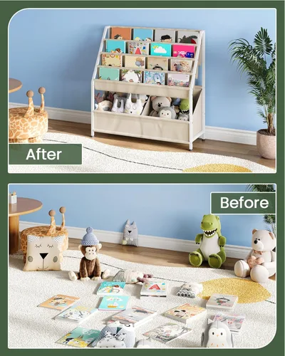 Miniatura 5 de CHOEZON Estantería para niños, estantería de 4 niveles para niños, organizador de almacenamiento de libros y juguetes de gran capacidad, estante