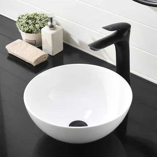 Miniatura 2 de Fregadero redondo de baño de 13 x 13 pulgadas, fregadero pequeño sobre mostrador, lavabo de porcelana blanca de cerámica