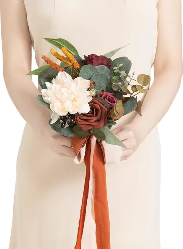 Miniatura 40 de Ling's moment Ramos de flores artificiales de rosas y azules polvorientas para damas de honor, ramo floral azul marino, ramos de dama de honor