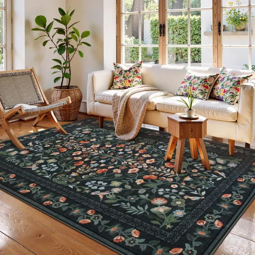Miniatura 22 de Lahome Alfombra Floral Lavable de 3 x 5 Pies, Alfombras Pequeñas para Dormitorio, Suave Antideslizante, Alfombras para Entrada, Alfombra de Pila