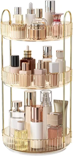 Miniatura 20 de Organizador de maquillaje giratorio de 360°, almacenamiento de maquillaje de gran capacidad, organizador de perfumes de 3 niveles, organizador