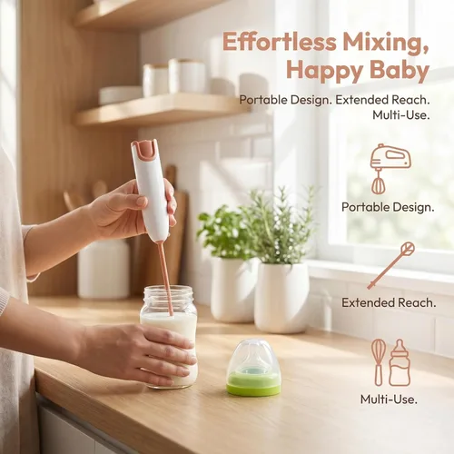 Miniatura 6 de Wakauto Mezclador eléctrico de mano para leche en polvo y bebidas, pequeño agitador portátil para botellas y tazas, mezclador compacto fácil