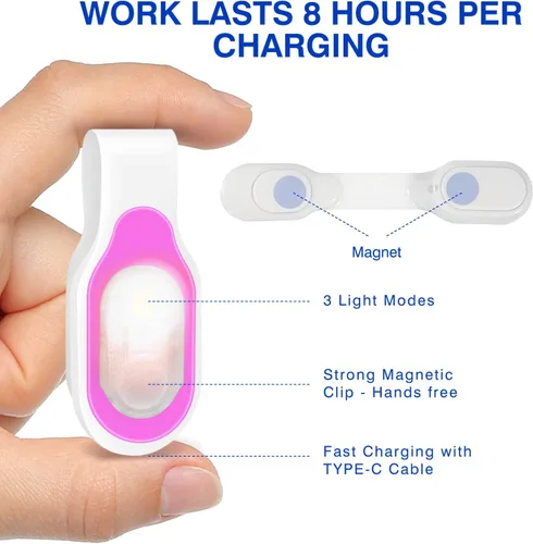 Miniatura 3 de Luz nocturna de lactancia con clip, recargable, luz de enfermera, manos libres, linternas LED para correr, mascotas, emergencia al aire libre (rosa)