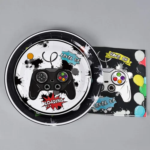 Miniatura 4 de WERNNSAI Decoraciones de cumpleaños de juegos: 48 platos y servilletas de cumpleaños para jugadores, decoraciones de fiesta de videojuegos, platos