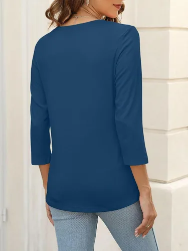 Miniatura 5 de Minetom Camisetas básicas de verano con cuello en V y manga 34 para mujer