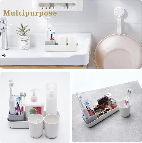 Miniatura 2 de Ayswupt - Soportes para cepillo de dientes para baños, juego de soporte para cepillo de dientes eléctrico para niños con 2 tazas, organizador