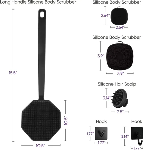 Miniatura 4 de Juego de exfoliante corporal de silicona, incluye limpiadores de espalda y cuerpo, cepillo facial, masajeador de cuero cabelludo, 4 ganchos