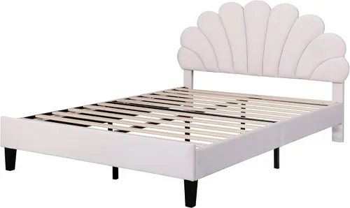 Miniatura 8 de Harper & Bright Designs Cama de plataforma, tamaño matrimonial, marco de cama tapizado de madera con cabecera de terciopelo con patrón de flores