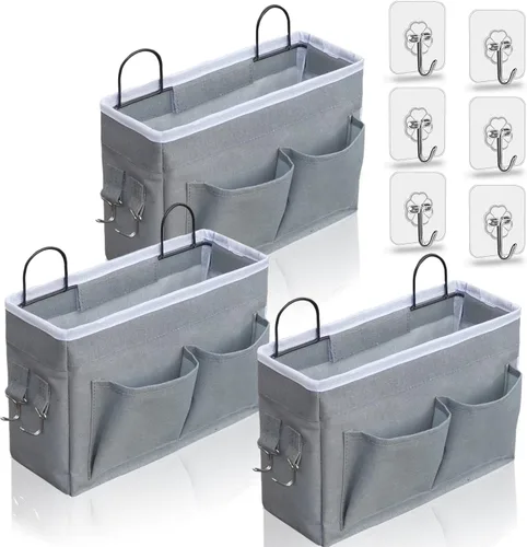 Miniatura 7 de Kanrichu 2 bolsas organizadoras para colgar en la pared, cesta de almacenamiento para colgar en la puerta de tela de lino con bolsillos, contenedor