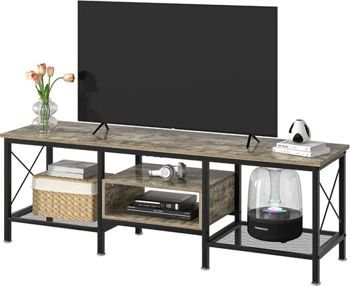 Miniatura 13 de VECELO Soporte de TV con montaje y tomas de corriente, centro de entretenimiento para televisores de 60/65/70/75/80 pulgadas, consola multimedia