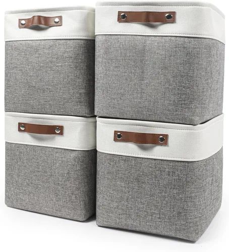 Bagnizer 13x13 Cajas de almacenamiento cúbicas, caja de almacenamiento plegable de tela, paquete de 4 cestas de armario con asas para organizar,