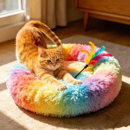 Miniatura 10 de Camas para gatos de interior – Cama para gatos lavable de 20/24 pulgadas, camas para perros pequeños y medianos, antiansiedad, cama redonda de felpa