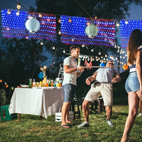 Miniatura 6 de Luces de bandera estadounidense, 420 luces LED de red de bandera de Estados Unidos, decoraciones del 4 de julio, decoración patriótica impermeable