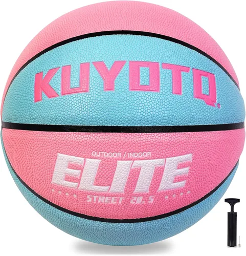 KUYOTQ Balón de baloncesto Elite para niñas y mujeres, talla 6 (28.5 pulgadas), con bomba, de cuero compuesto de alta calidad, juego para