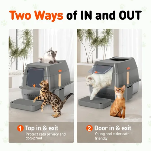 Miniatura 4 de Caja de arena para gatos de acero inoxidable 3 en 1 con tapa extraíble, caja de metal de alta cara extra grande cerrada para gatitos grandes