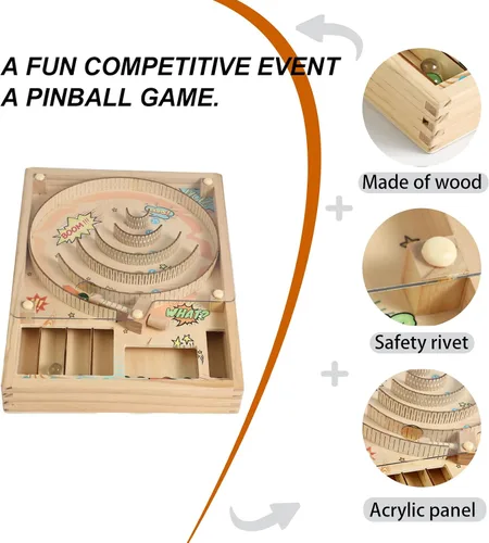Miniatura 6 de Mesa de pinball divertida para familia y fiestas, color beige con bolas coloridas, fiestas portátiles para el hogar y cumpleaños, y reuniones