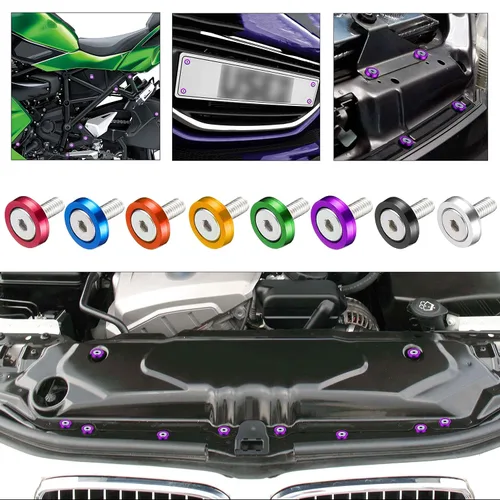 Miniatura 5 de TOMALL Juego de 20 tornillos de aluminio para guardabarros, arandela de parachoques de motor, accesorios de tornillos de perno M6 (morado)