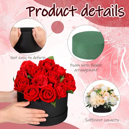 Miniatura 3 de Nuenen Caja de regalo redonda con tapa y juego de espuma floral, negro, 2 piezas, cajas de regalo para flores para el día de la madre, dama