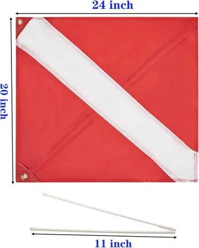 Miniatura 3 de Paquete de 2 banderas de buceo de 20 x 24 pulgadas con poste de refuerzo extraíble para buceo, pesca submarina apnea, uso con flotador, boya, barco