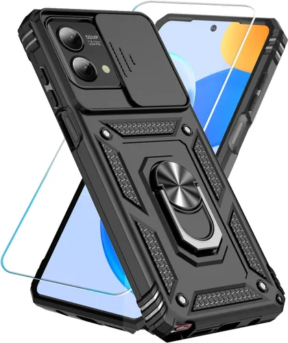 SunStory Funda para teléfono Motorola Moto G Stylus 5G 2023 con protector de pantalla HD y cubierta deslizante para la cámara y patas de apoyo, Negro