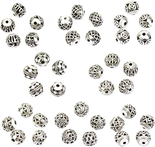 (TM) 0.394 in 40 piezas de plata tibetana redonda hueco espaciador encanto abalorios joyería hallazgos mezcla lote caja conjunto surtido