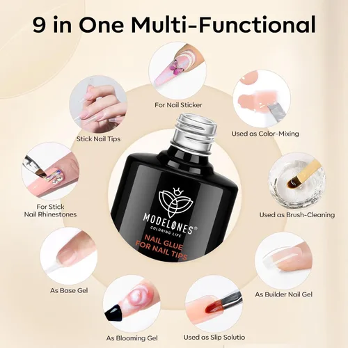 Miniatura 2 de Modelones - Adhesivo en gel para uñas con capa superior y deshidratador de preparación, 3 piezas de 15 ml, kit de adhesivo en gel 9 en 1