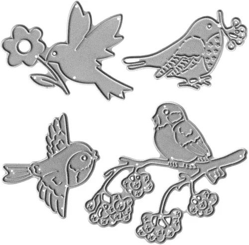 Troqueles de corte de pájaros de resorte de metal, troquelados con ramas de pájaro, plantillas en relieve, molde de plantilla para tarjetas de