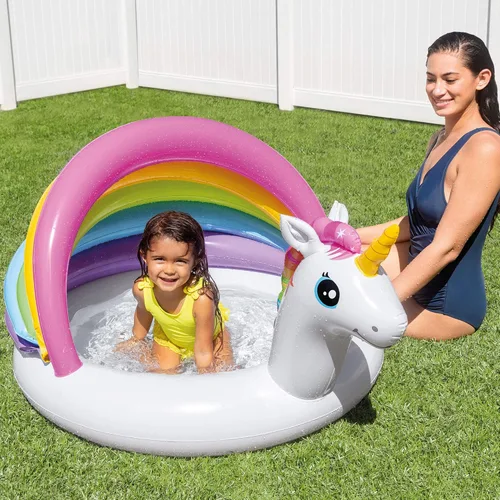 Miniatura 3 de Intex 57113EP - Piscina para bebés de 1 a 3 años de edad con diseño de unicornio de 50 pulgadas, con parte inferior suave y parasol integrado